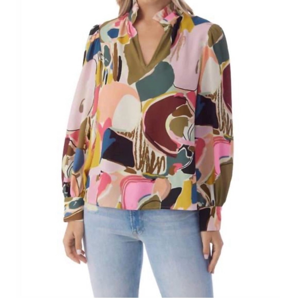 NWT CROSBY by Mollie Burch Colorful Abstract Blouse Size XS